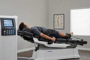 Spinal decompression therapy in progress